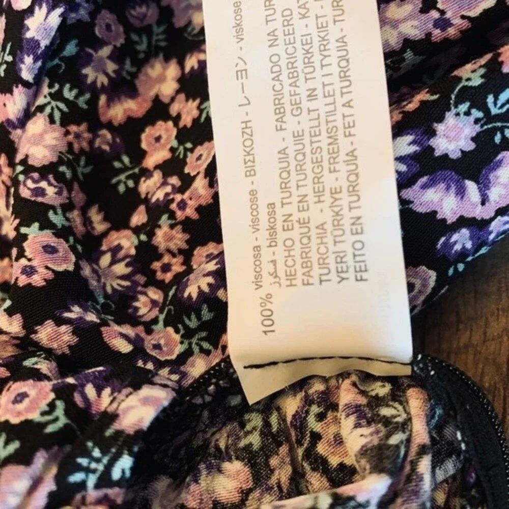 Zara Purple top floral long sleeve front drawstring size S boho bohemian